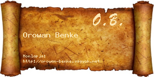 Orowan Benke névjegykártya